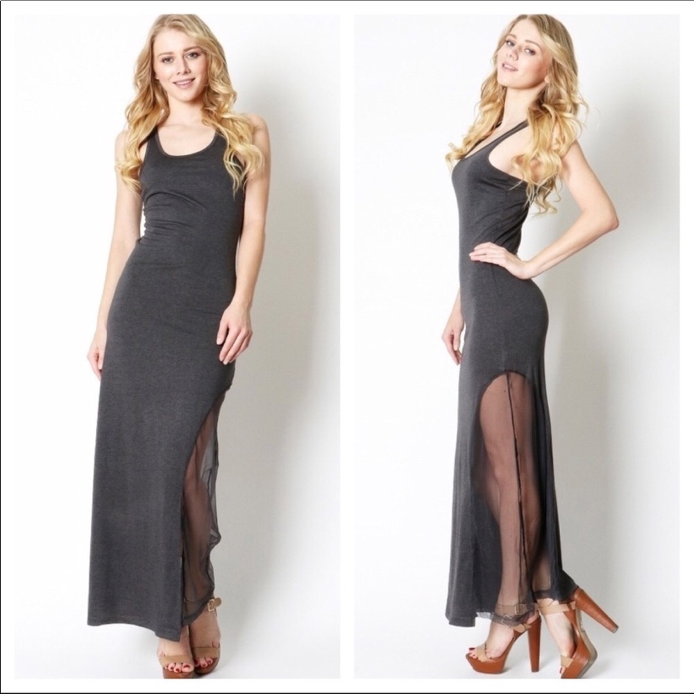 Sexy racer back maxi dress with side net insert. - Picture 2 of 2